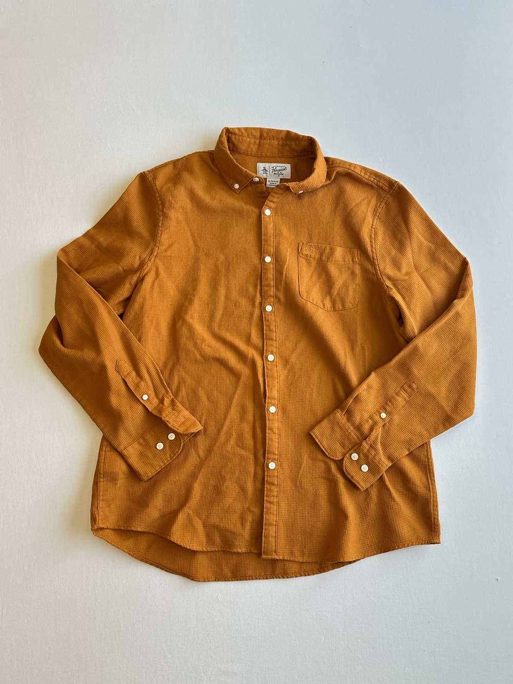 Original Penguin Men’s Casual Button-Down Shirt in Mustard
